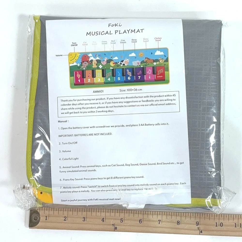 FoKi Musical Playmat AMMI01 Kids Piano Floor Mat Animal Sounds 100x36cm New